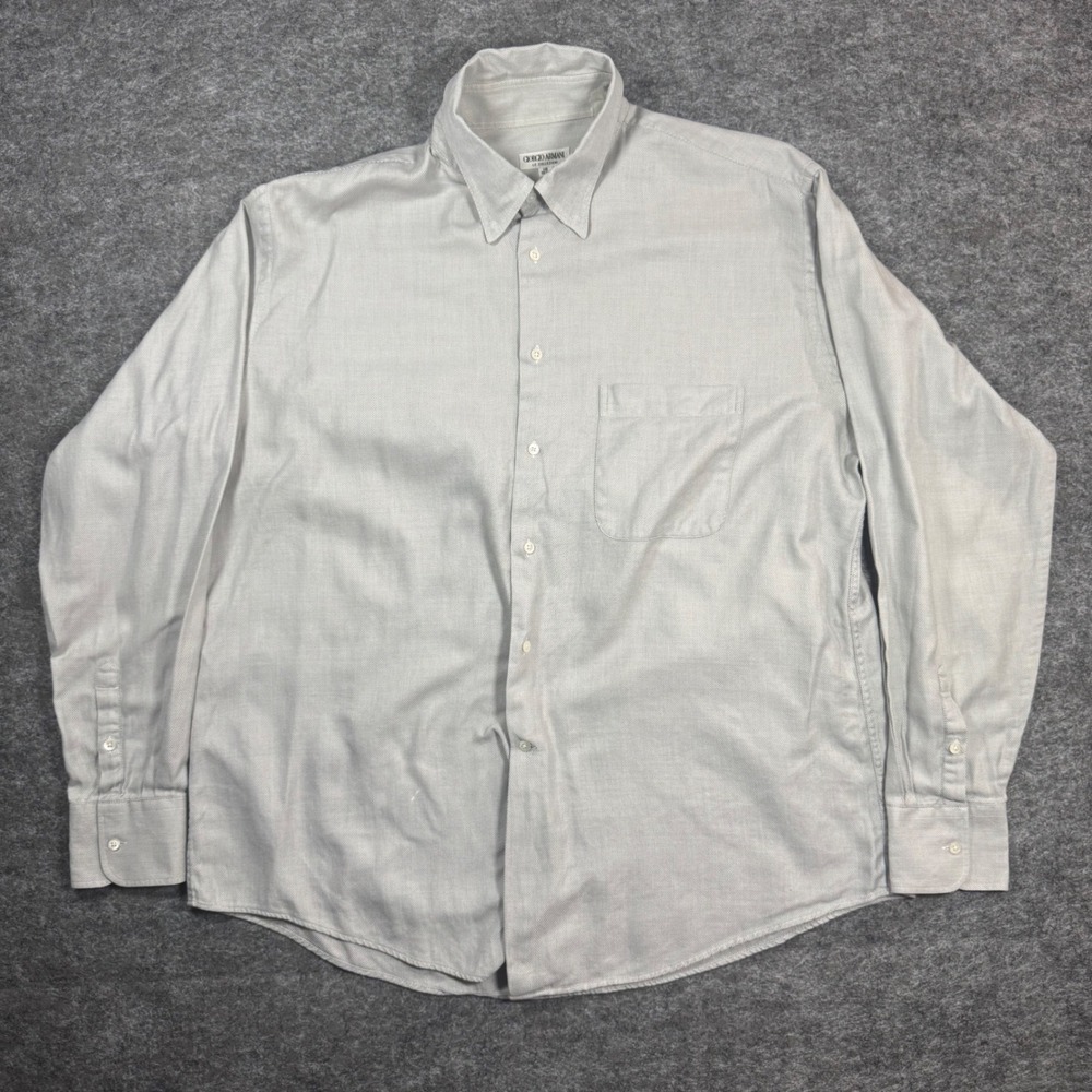 Giorgio Armani Le Collezioni Button Down Shirt Mens 16 34/35 Light Grey Textured